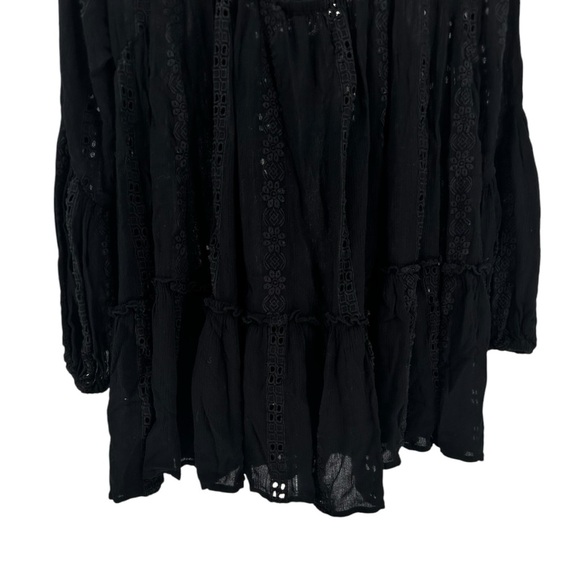 Free People Kiss Kiss Black Tunic size XS Oversized Flowy NWT Long Sleeves - Picture 7 of 12